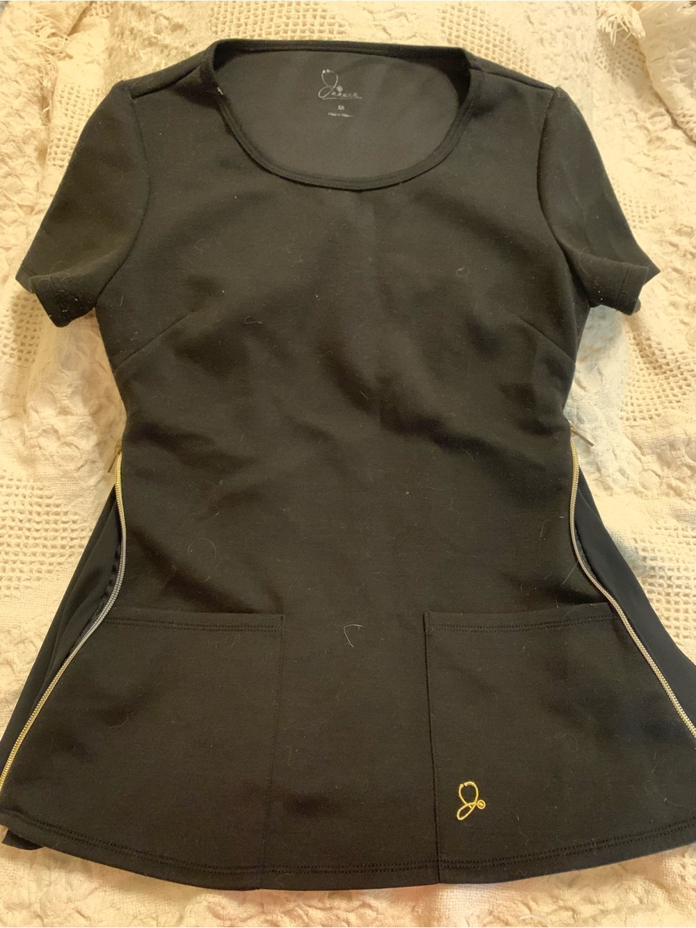Jaanuu Black Scrub Top with Accent Zippers on Sides